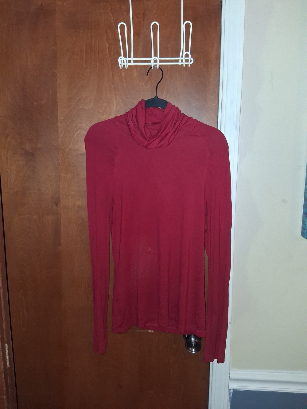 New York & Company Red Cowl Neck Long Sleeve Blouse